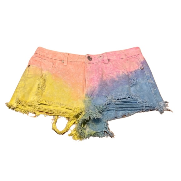 UNIF Womens Size 28 Tie Dye Pastel Distressed High Waisted Jean Short Shorts - Picture 2 of 13